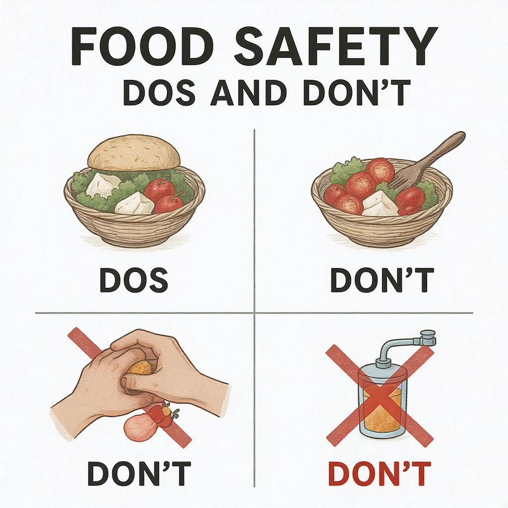 make a detail poster with title of "food safety dos and dont" emoji