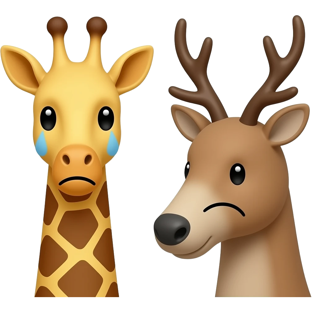 Einfacher Giraffenkopf traurig und Elchkopf traurig und schauen sich an emoji