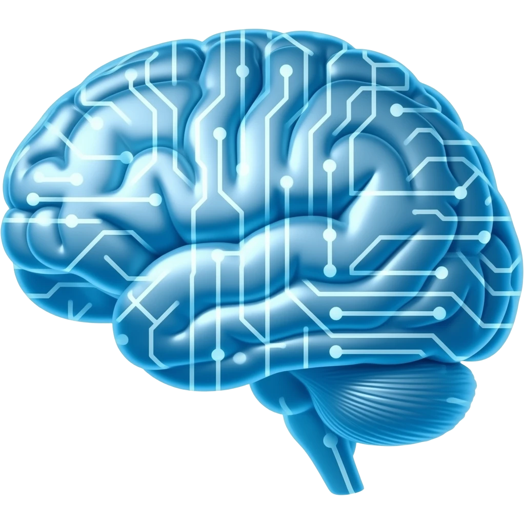 a blue brain that is electric, translucent. emoji