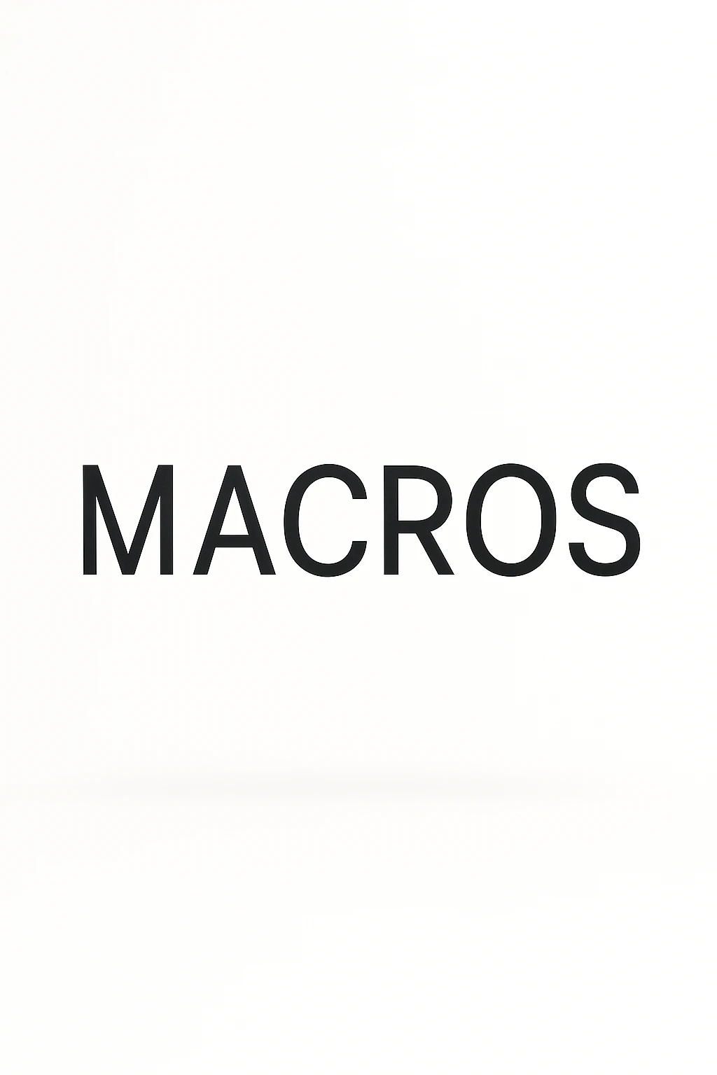 le parole "macros" fluttuano in aria, sfondo bianco emoji
