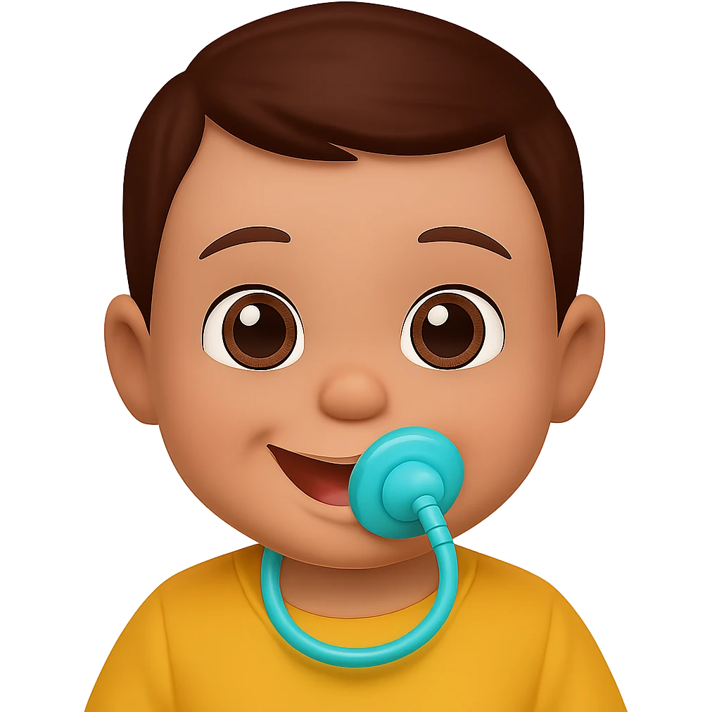 Edit the emoji style baby with pacifier to have brown hair with no background. Keep the emoji style consistent and the background transparent. emoji