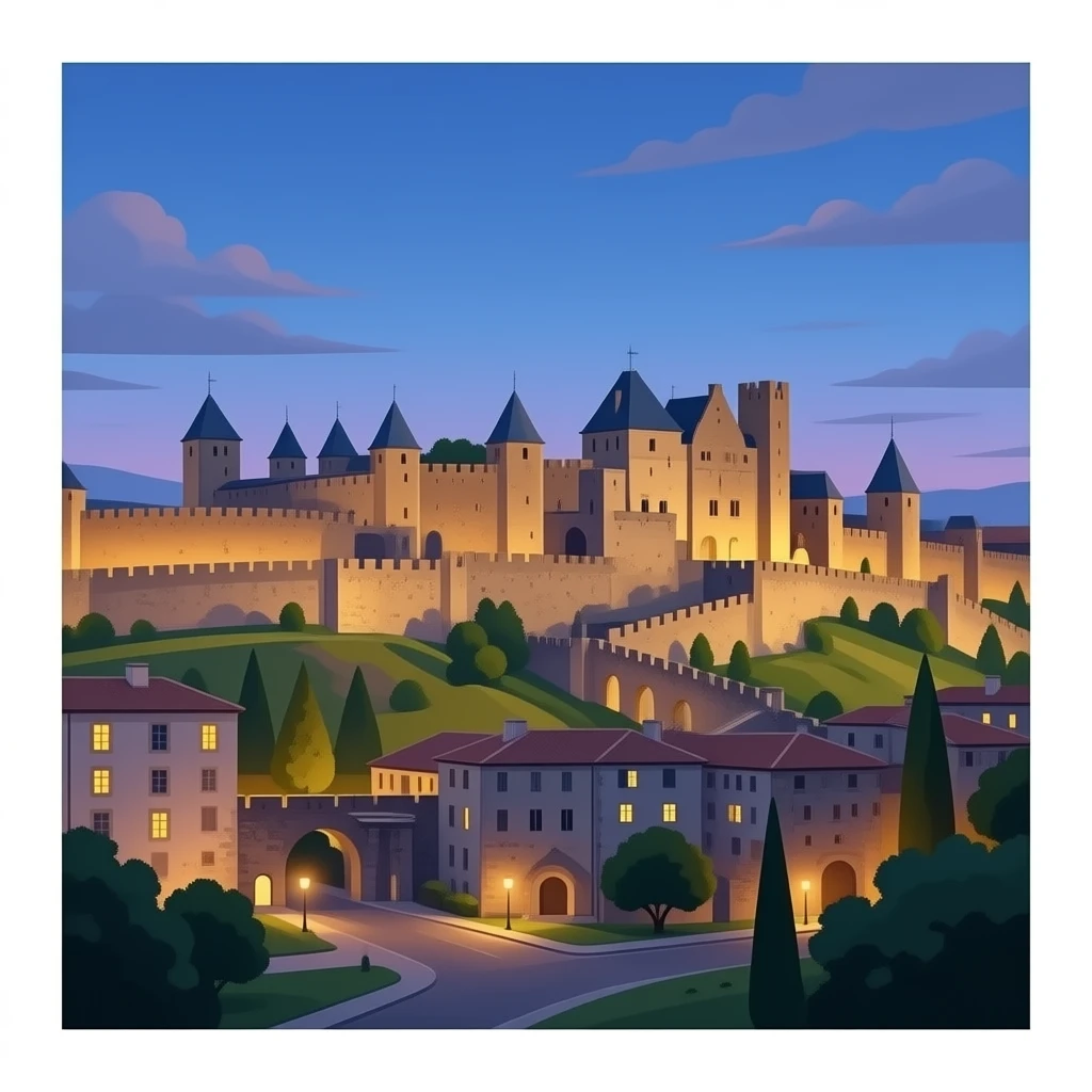 Cité de Carcassone romantic realistic evening paysage emoji