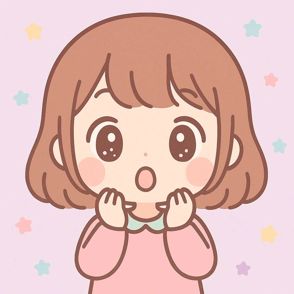 kawaii anime girl with brown hair, surprised expression, pastel colors emoji