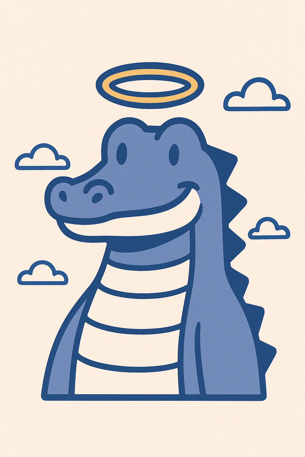 2D cartoon gator with a golden halo, smiling, minimal background emoji