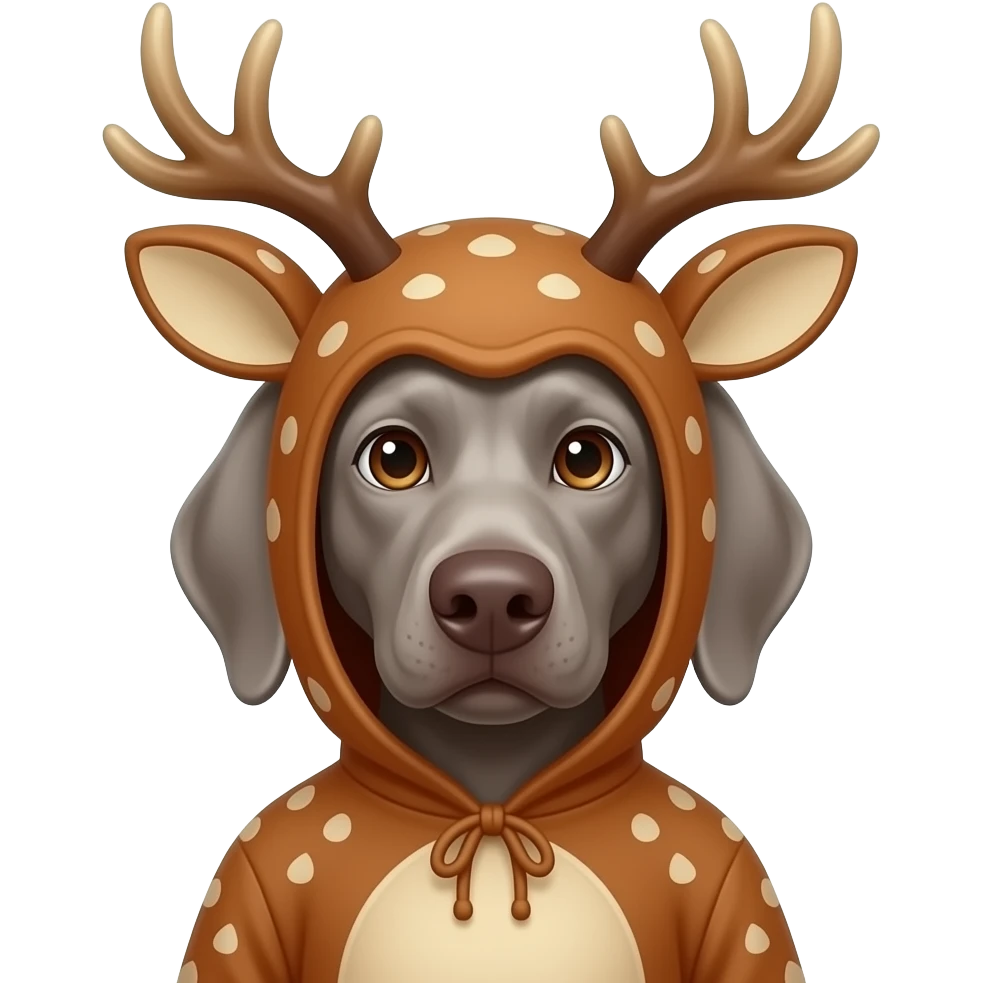 Gray Weimeraner dressed as a deer emoji