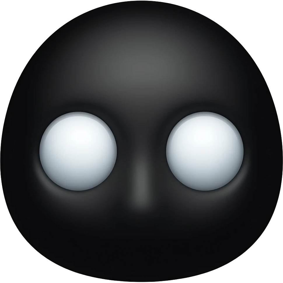 Минималистичный тёмный стикер с почти полностью чёрным фоном, в центре едва различимые светящиеся глаза в темноте (белые с мягким свечением, слегка пугающие), emoji