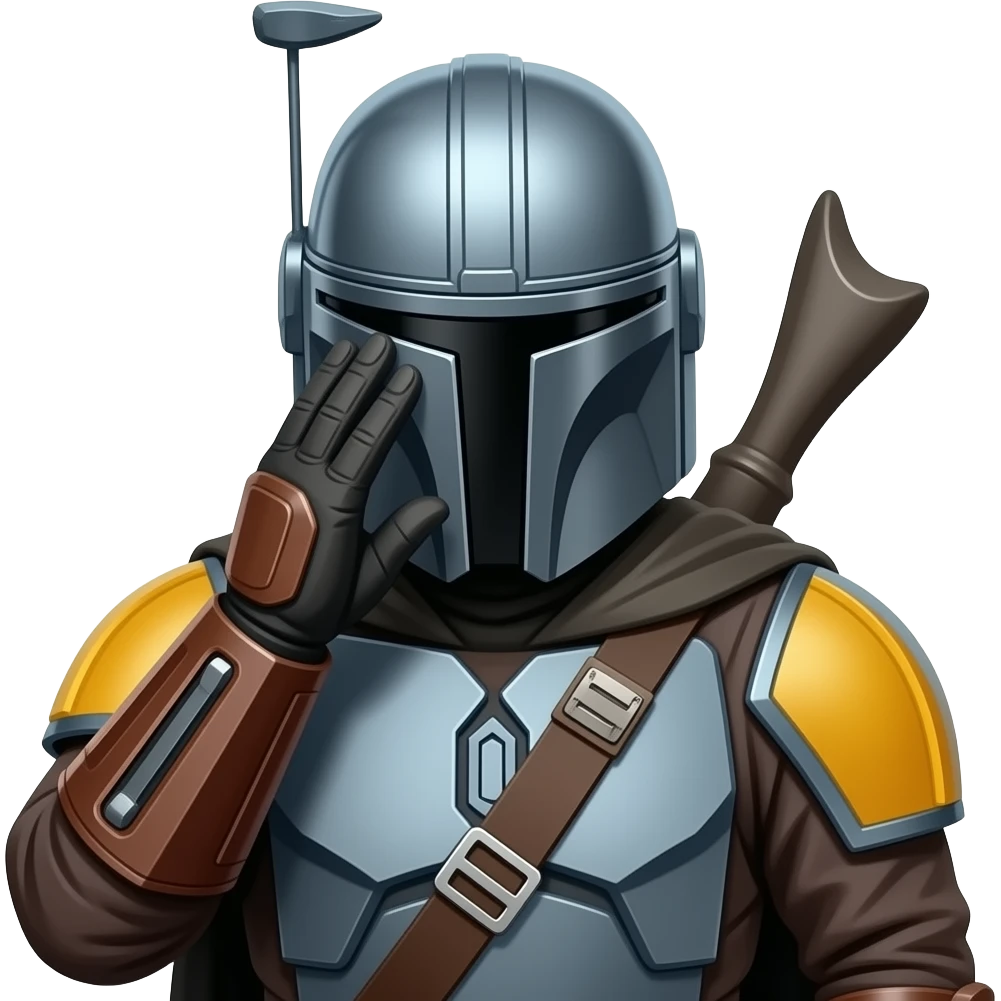 mandolorian palm to face, bowing. head emoji