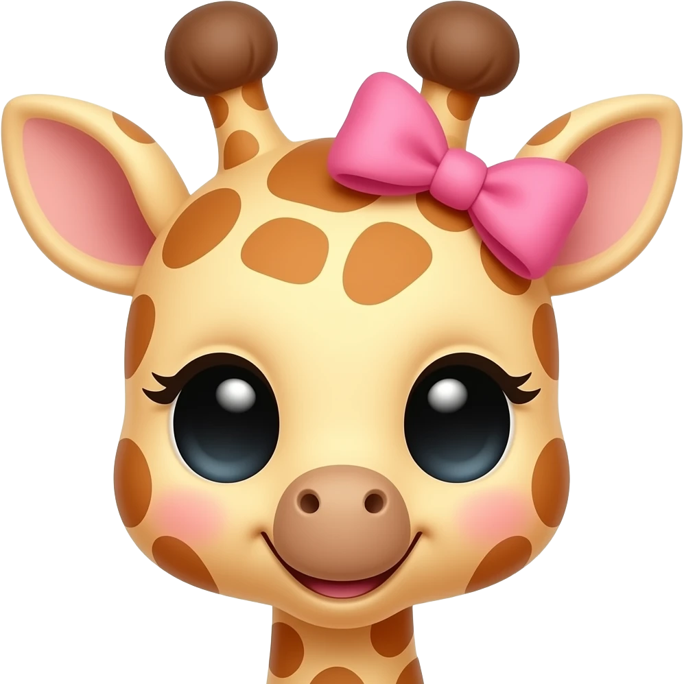 cute giraffee with a pink bow, baby giraffe face emoji