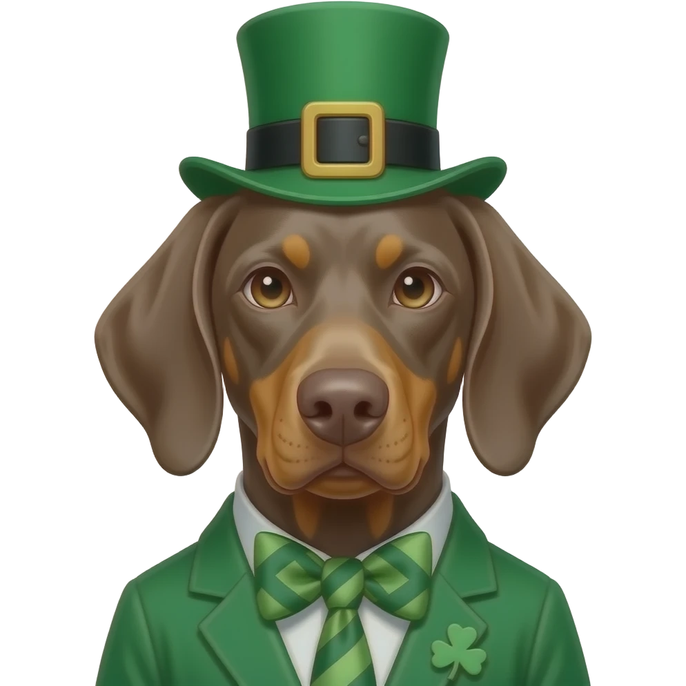 Weimeraner dressed for st Patrick’s day emoji