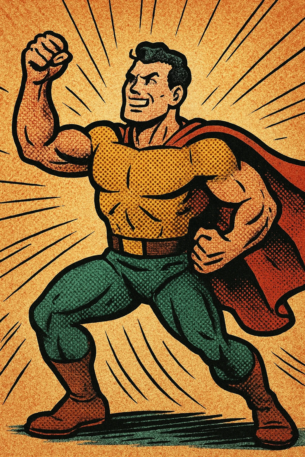 a strong person, heroic stance, vibrant colors, comic book style emoji