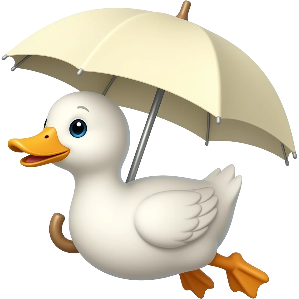 a white cute duck balanced by a parasol in the air emoji