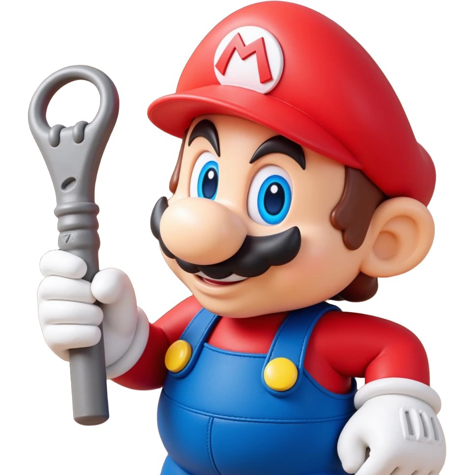 a worker in factoryA 3D-rendered head of a character inspired by Super Mario, facing slightly from front-left to right. The head should include his signature red cap with an ‘M’ emoji
