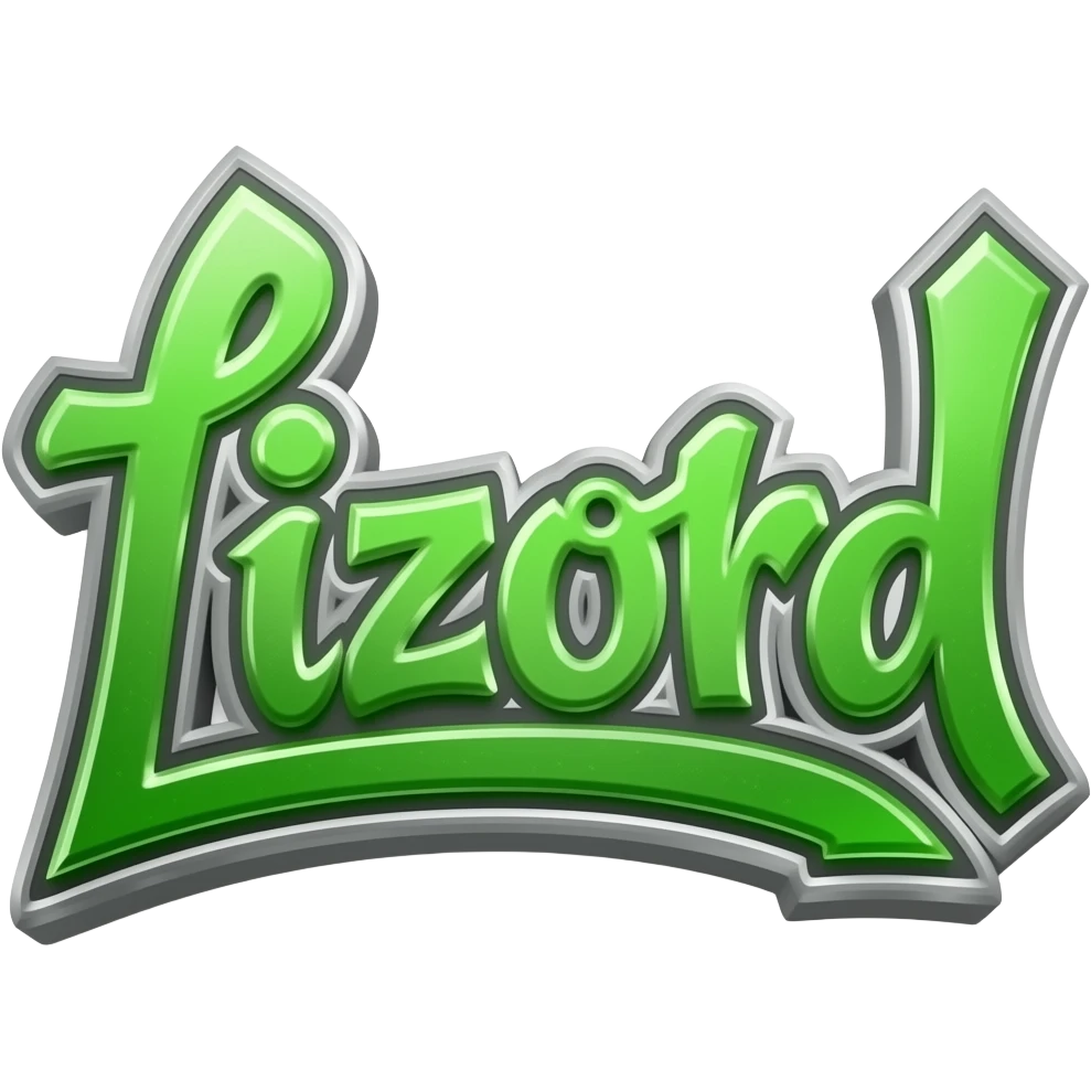 Graffity green  metálico y 3D al estilo Cyber neon write "Lizord" png background with hrome effect and gyperrealistic emoji