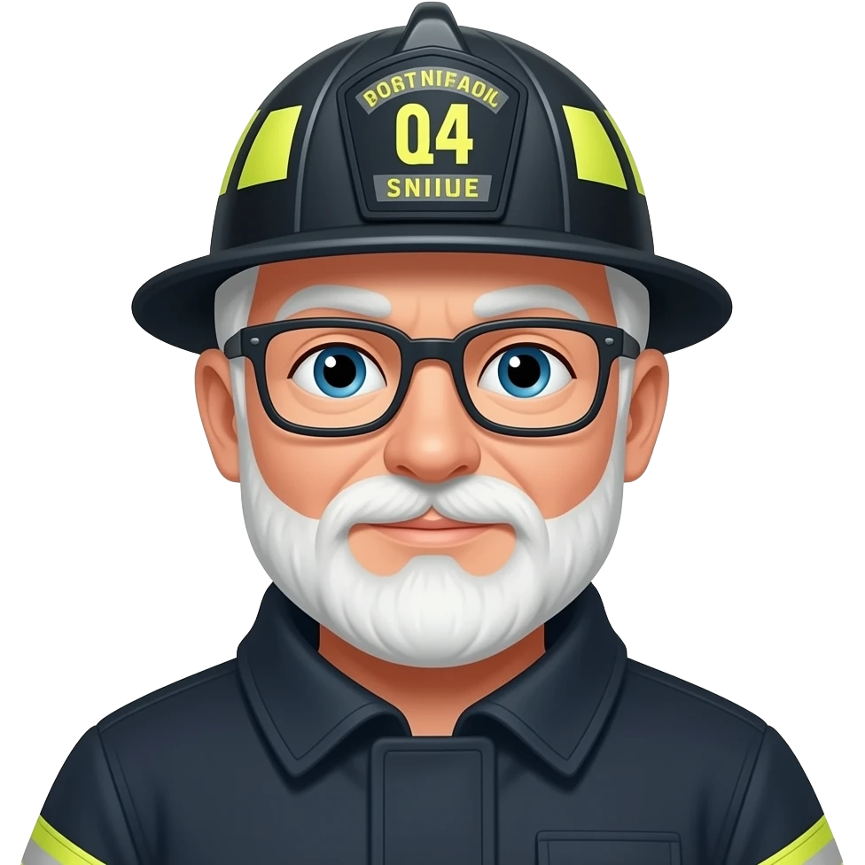 Bombero pelo blanco y bigote blanco y gafas rectangulares pequeñas. emoji