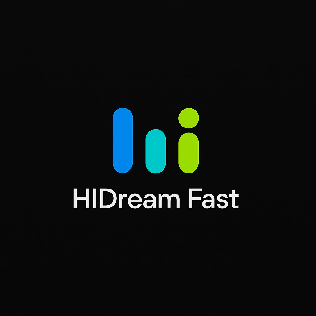 create high dream logo like this with text "HIDream Fast", black background  emoji