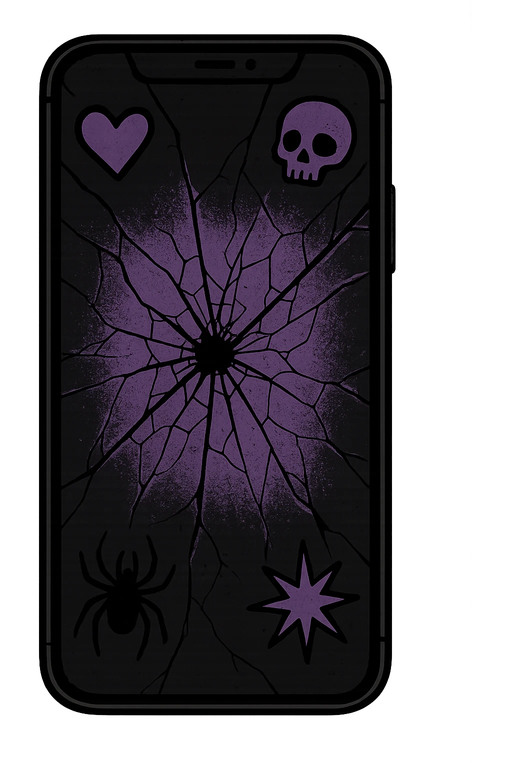 emo style black and purple cracked phone emoji