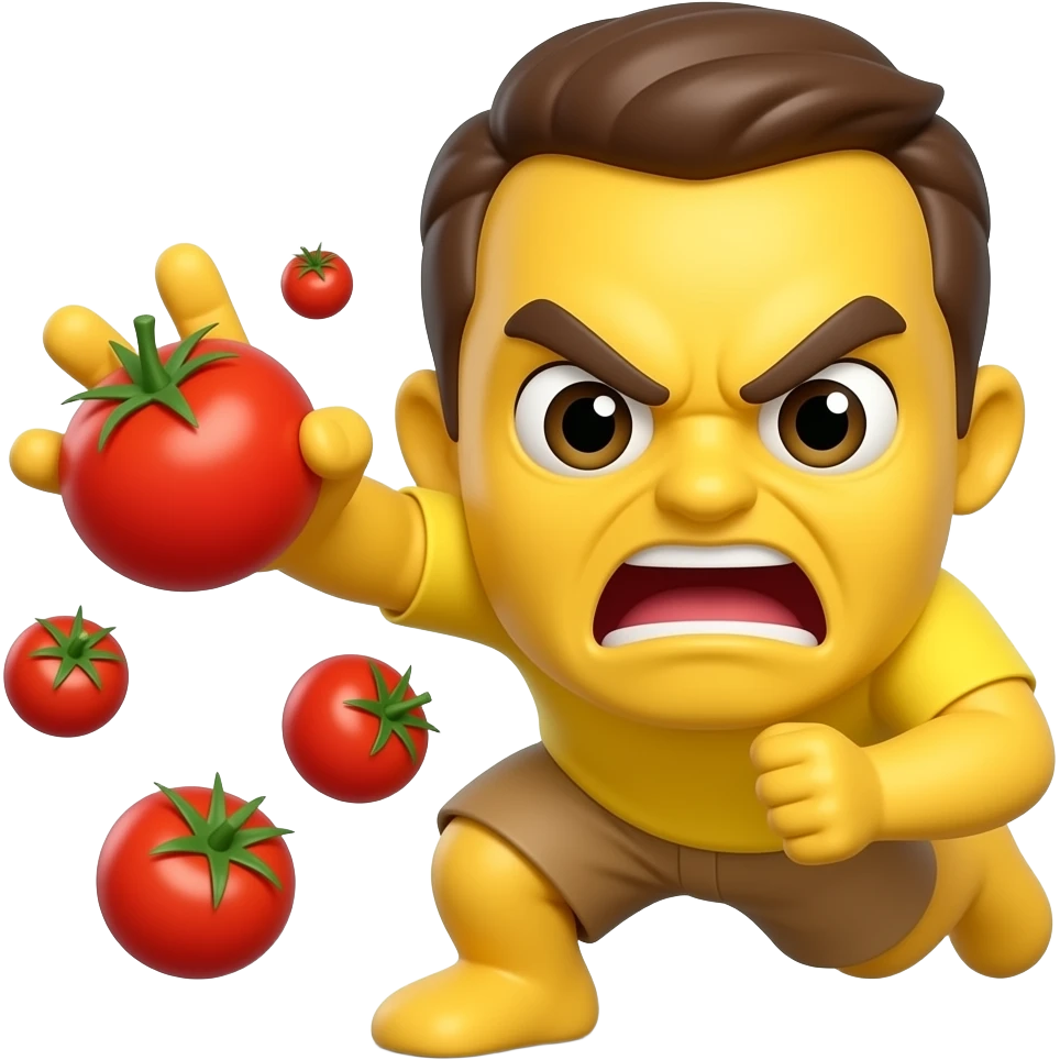 Angry yellow smiley throwing tomatoes at you like they're booing you emoji