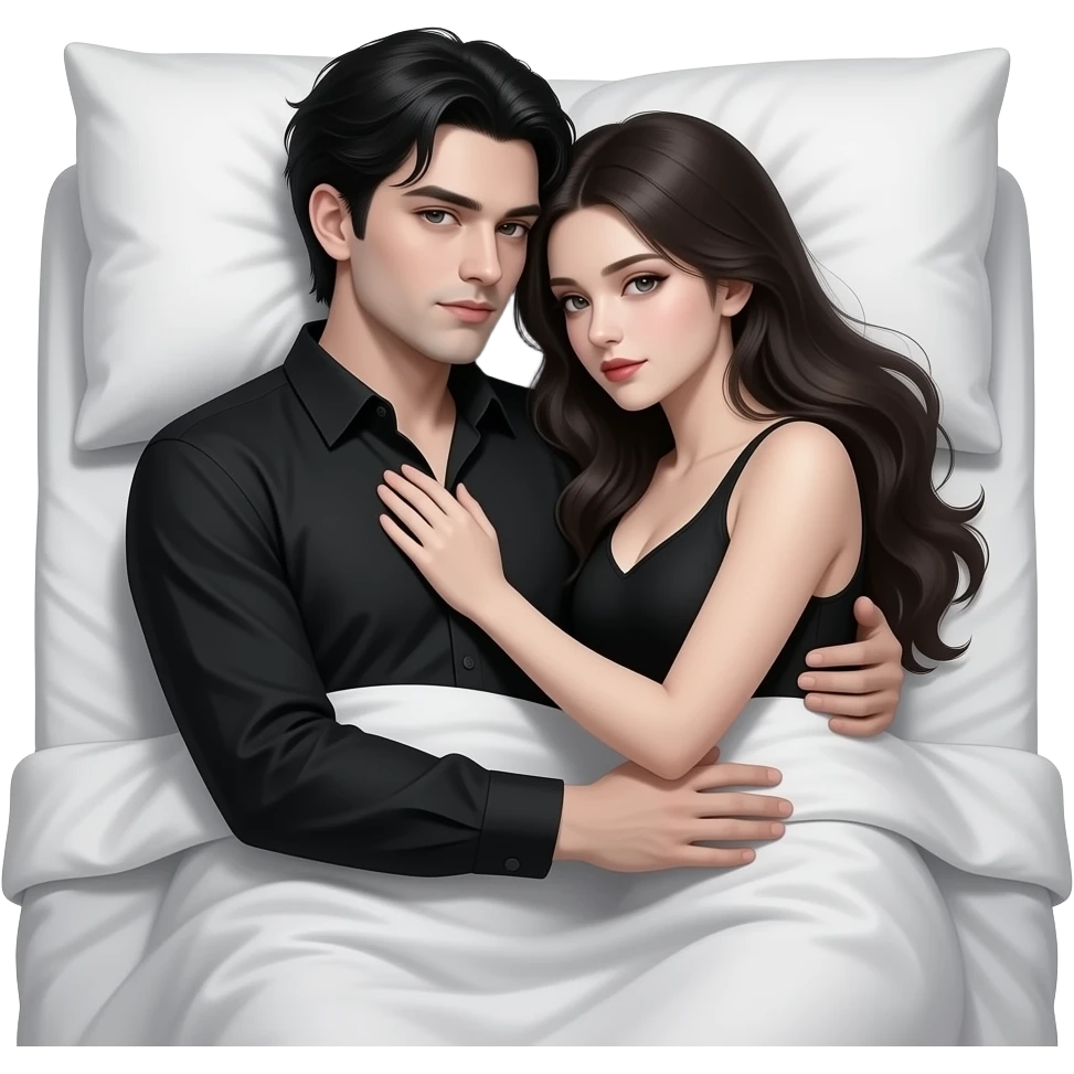 Sexy gothic couple laying down in bed and  cuddling. Realistic emoji