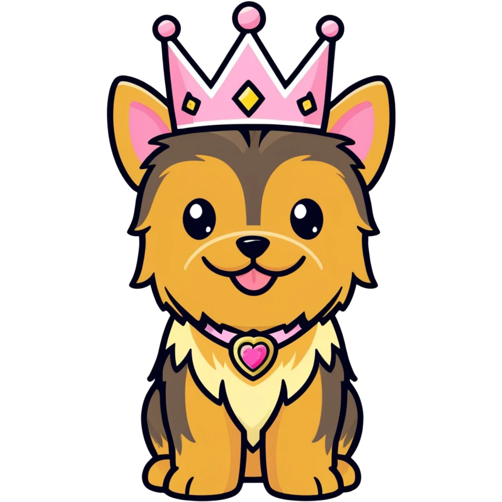 Cute Golden yorkie with pink princess crown emoji