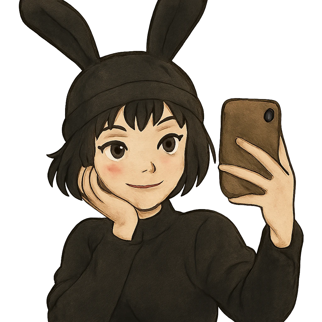 1 female, gothic pixie with a bunny ears beanie cute selfie  emoji