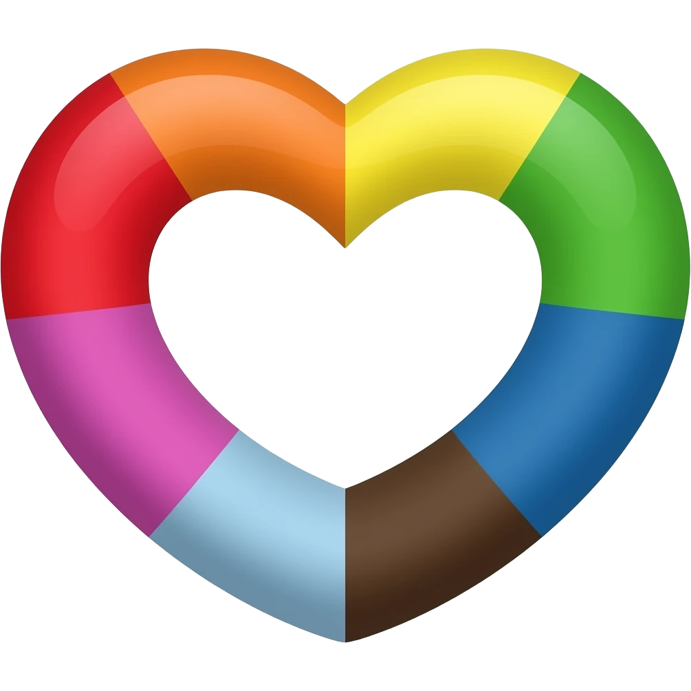 Progress heart red, orange, yellow, green, blue, violet, white, pink, light blue, brown, black emoji