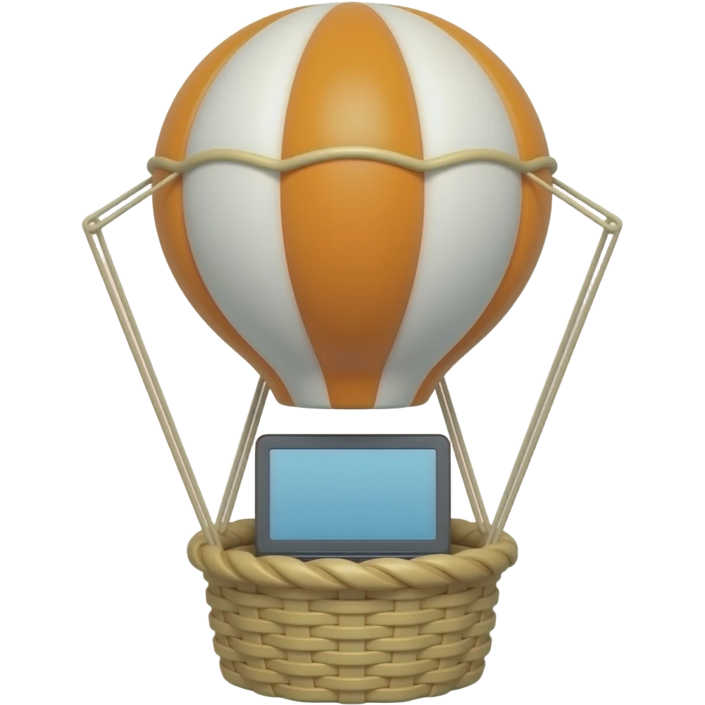 a laptop in the hot air balloon a small one in the bassket emoji