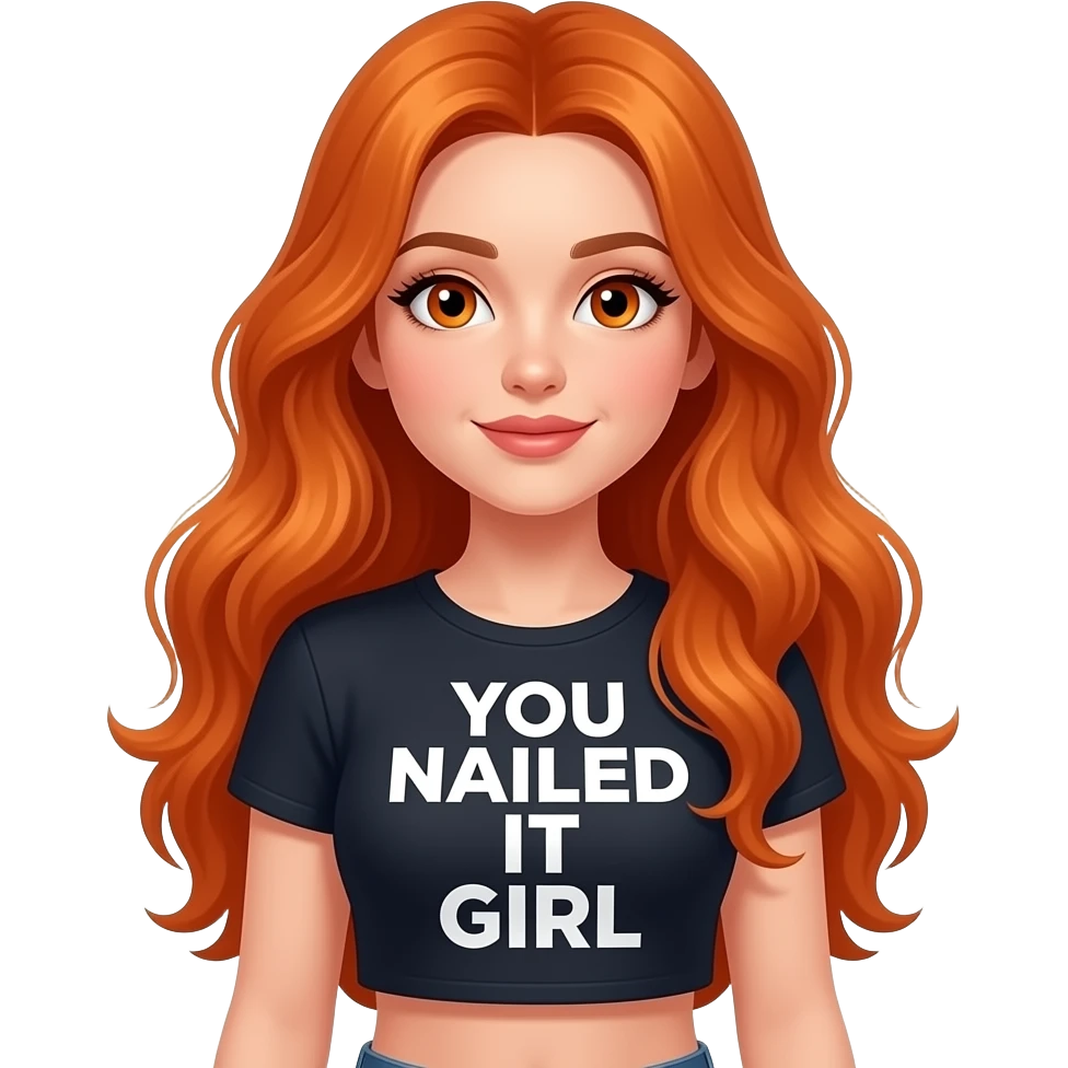 sexy girl with overlong ginger hair and ginger eyes a top with YOU NAILED IT GIRL written on it emoji