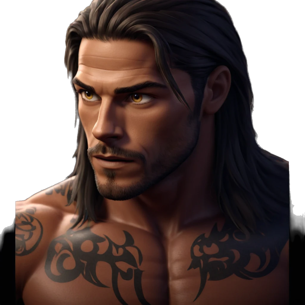 mature muscular man with tattoo emoji