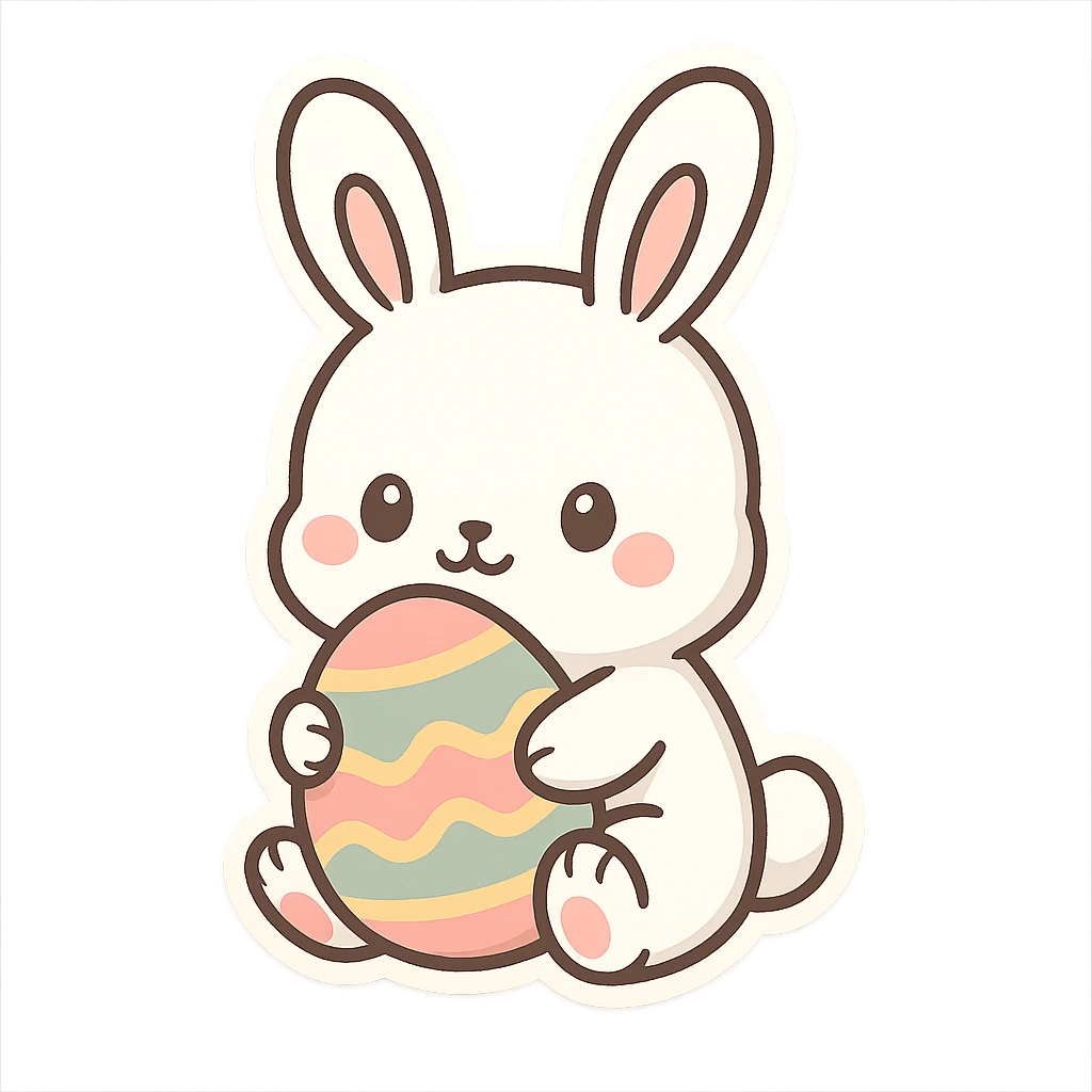 一只可爱的小兔子，怀里抱着一棵复活节的彩蛋 emoji