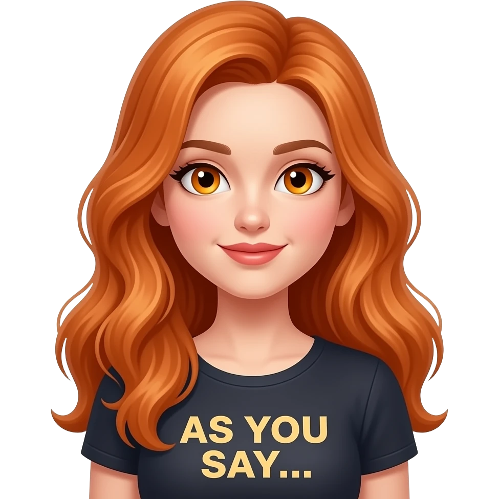 sexy girl with long ginger hair and ginger eyes a top with AS YOU SAY... written on it emoji
