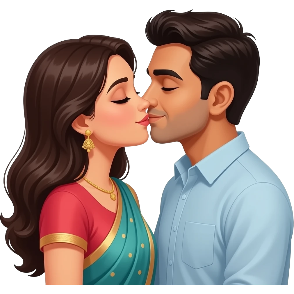 Husband kissing wife lovingly Indian couple emoji