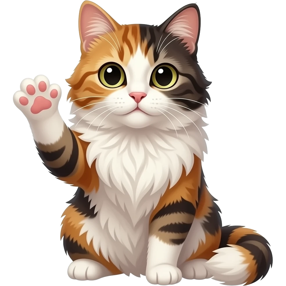 \\ long haired calico cat waving emoji