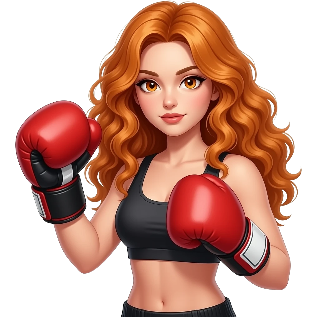 sexy girl with long curly ginger hair and ginger eyes is boxing emoji
