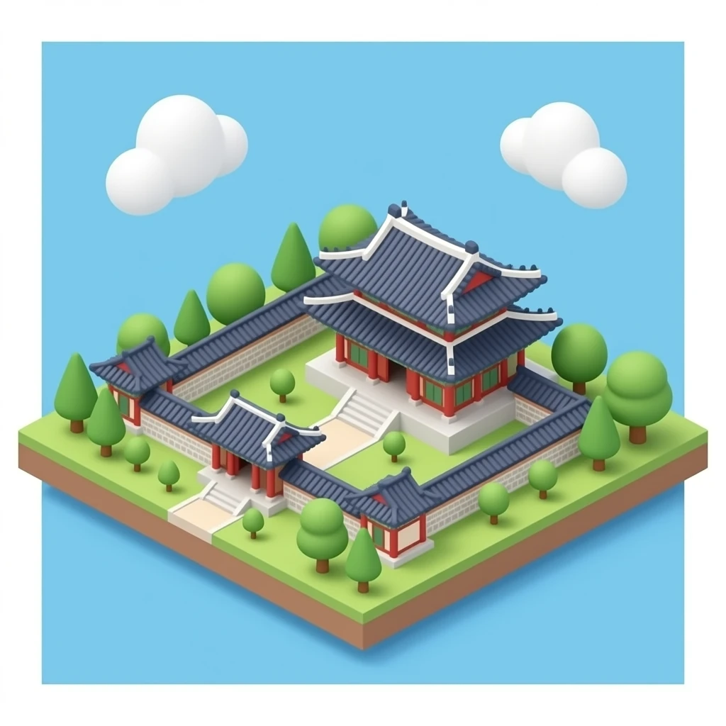 south korea palaces 3d isometric miniature emoji