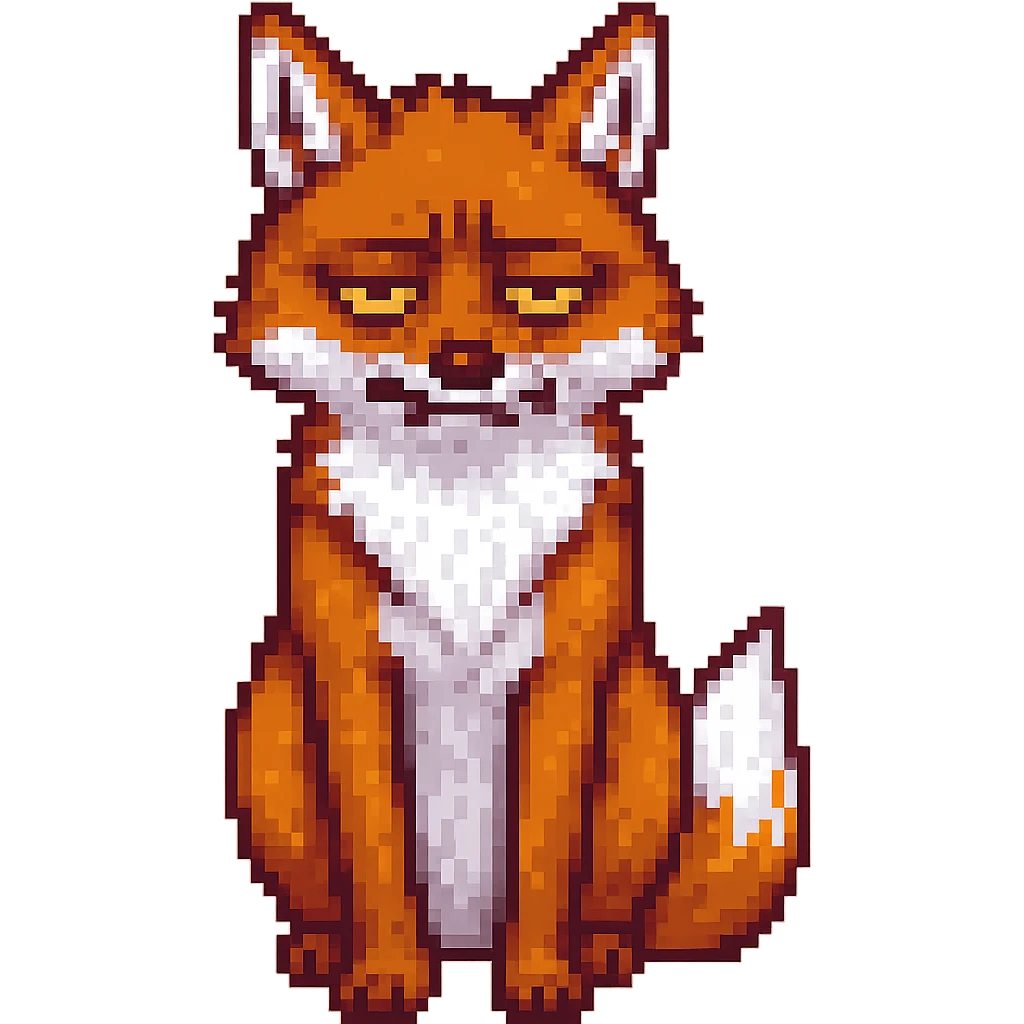Pixel art style fox with an even more disgusted expression, warm colors, transparent background. emoji