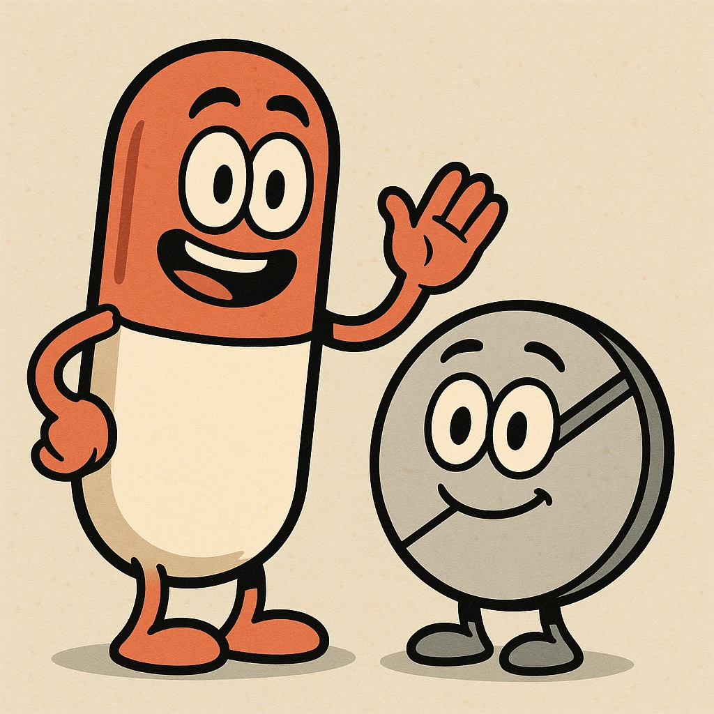 capsule and tablet icon, outlined, easy to recognize, flat toon style emoji
