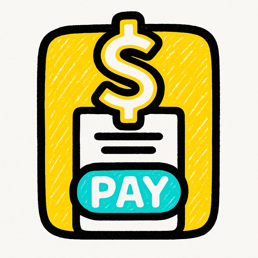 An icon with yellow background, white inner lines, meaning Finance, request to pay. emoji