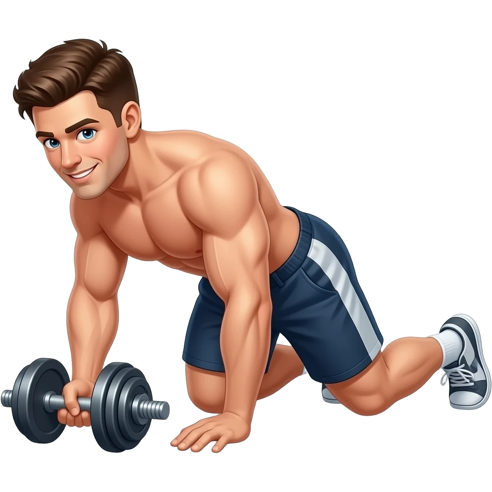 a shirtless buff man doing a Dumbbell Floor Press emoji