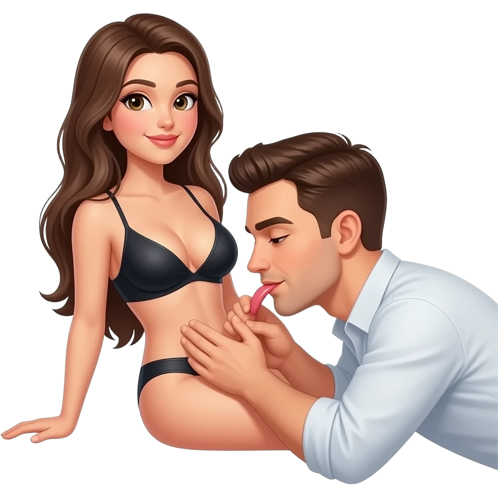 Beautiful woman with big breasts, perfect nipples, lean back her legs spread out and a guy licking her pussy emoji