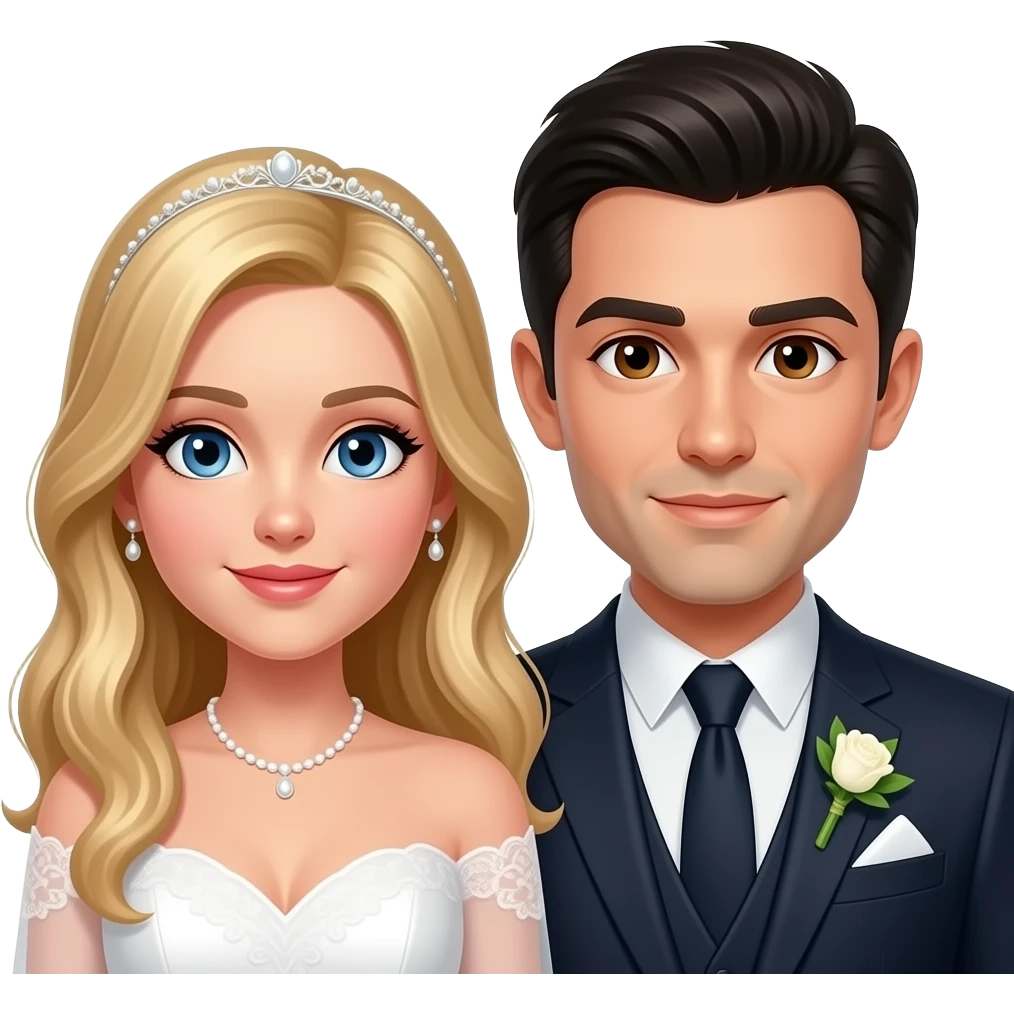 bride blonde and blue eyes groom black hair brown eyes emoji