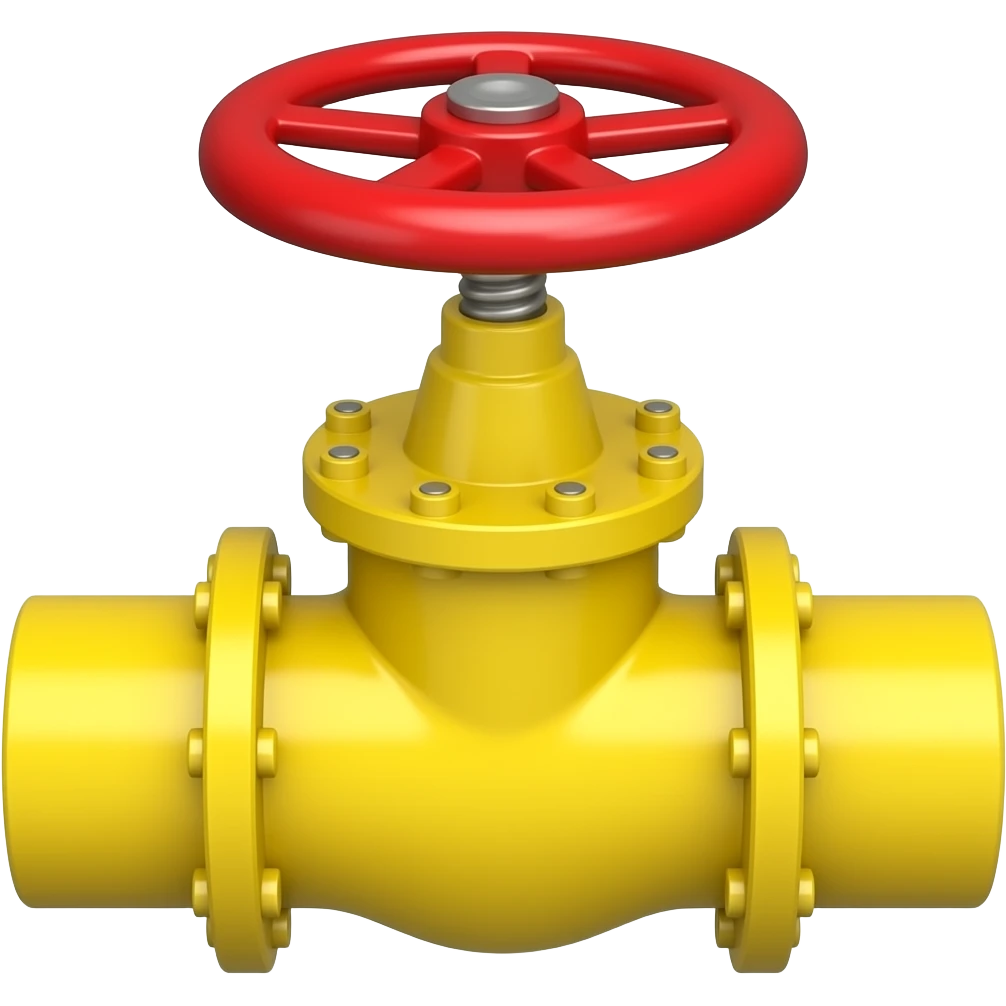 narrow horizontal yellow pipeline with red valve on top emoji