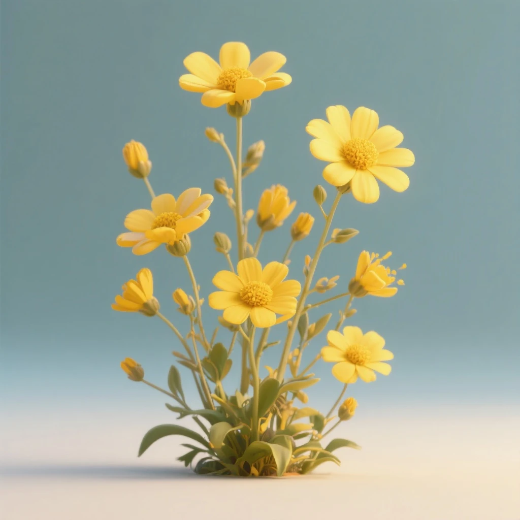 3D iOS style yellow wildflowers with realistic details, clean background, modern look, photo inspired emoji