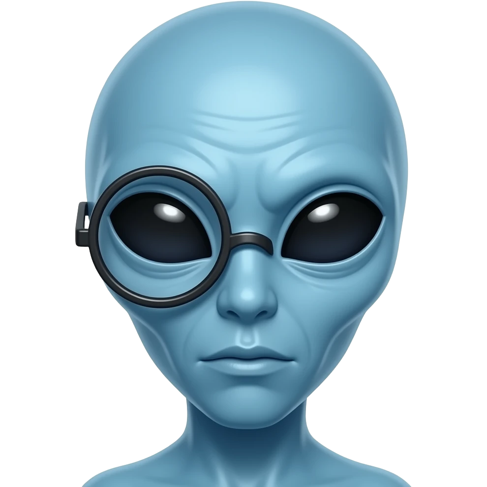 Blue alien with alien eyes and a monocle emoji