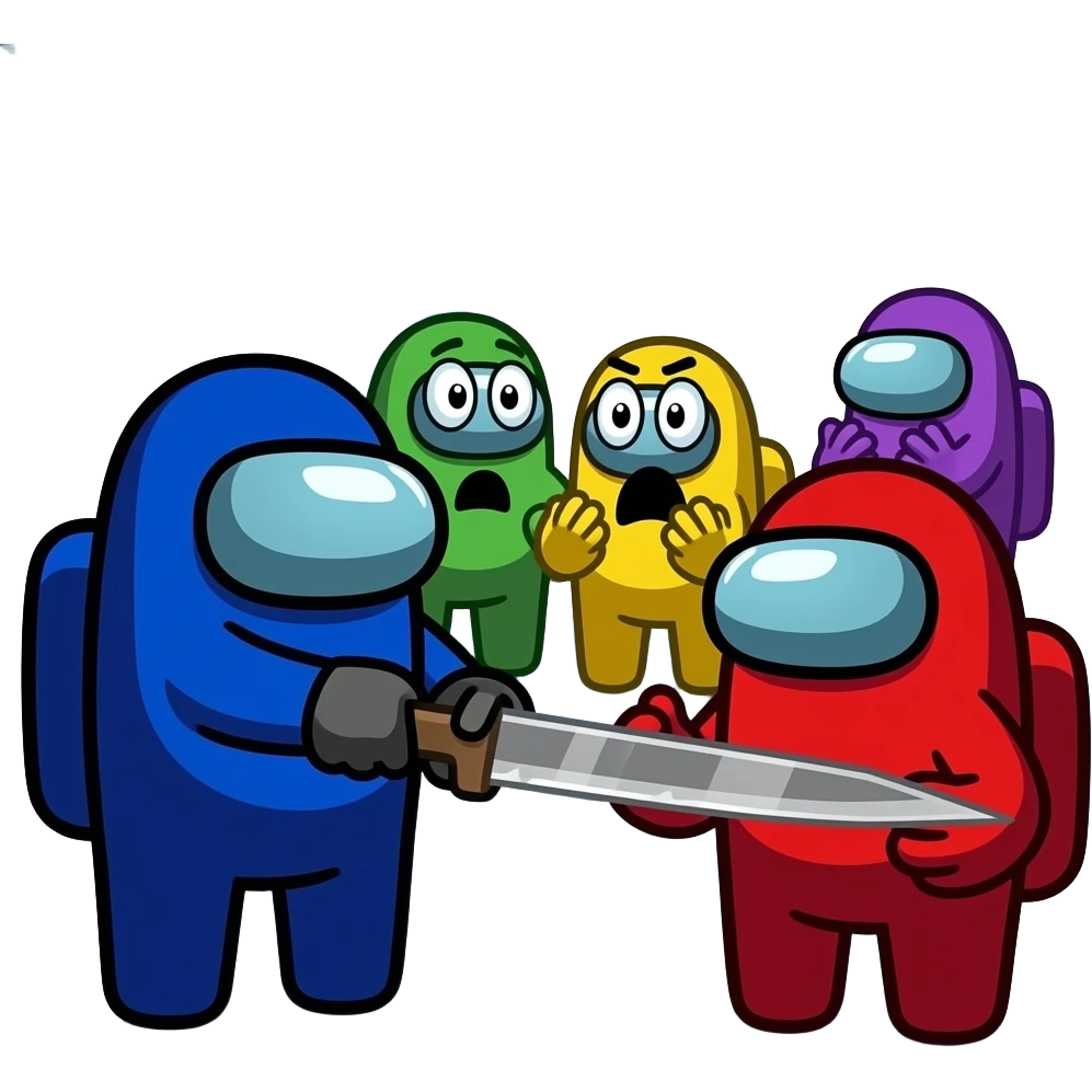 Among us tripulante matando o impostor é os outros tripulantes chocados emoji