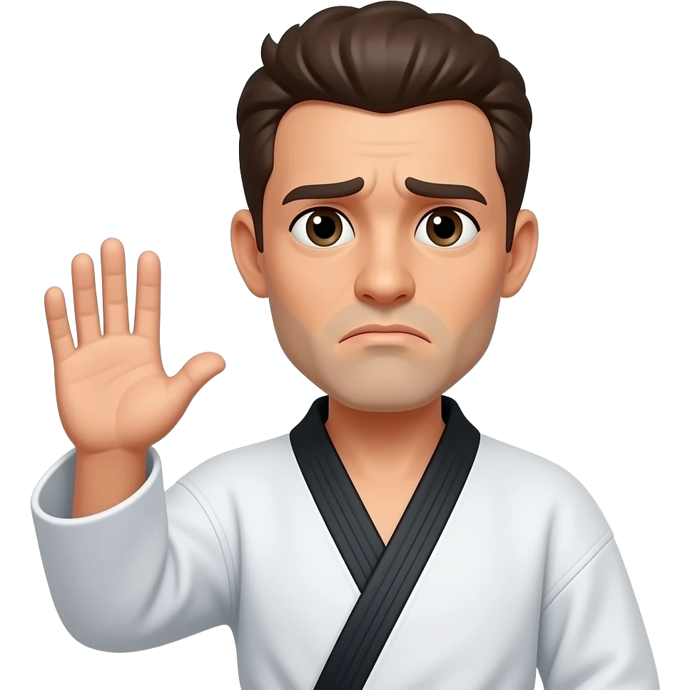 😒👋waving by the neck horizontally 🥋🦵🦵 emoji