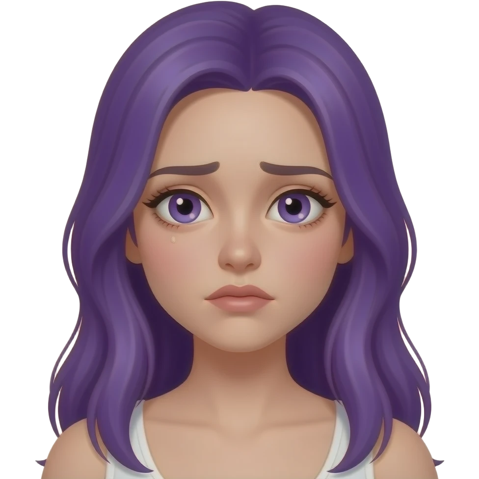 sexy girl with long purple hair and purple eyes is sad emoji