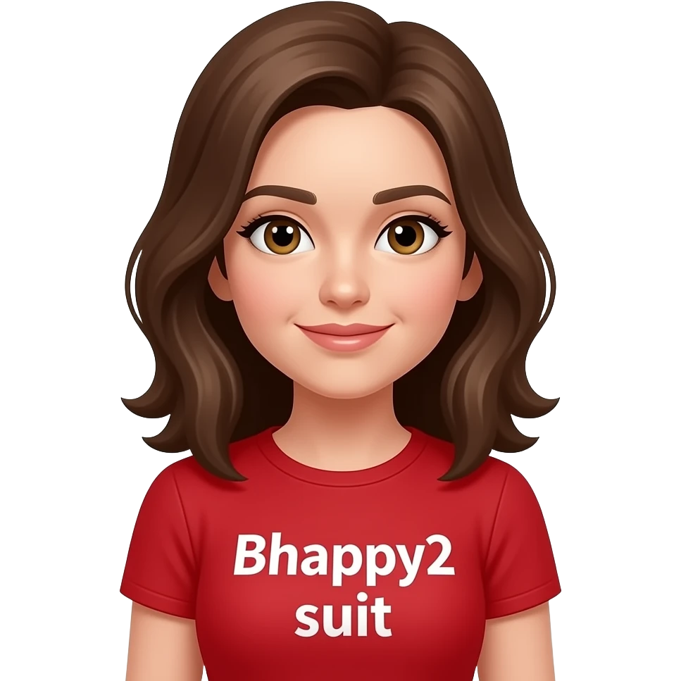 Add the caption Bhappy2 a brown Betty boo female emoji image in a red jumpsuit with the words Bhappy2 suit emoji
