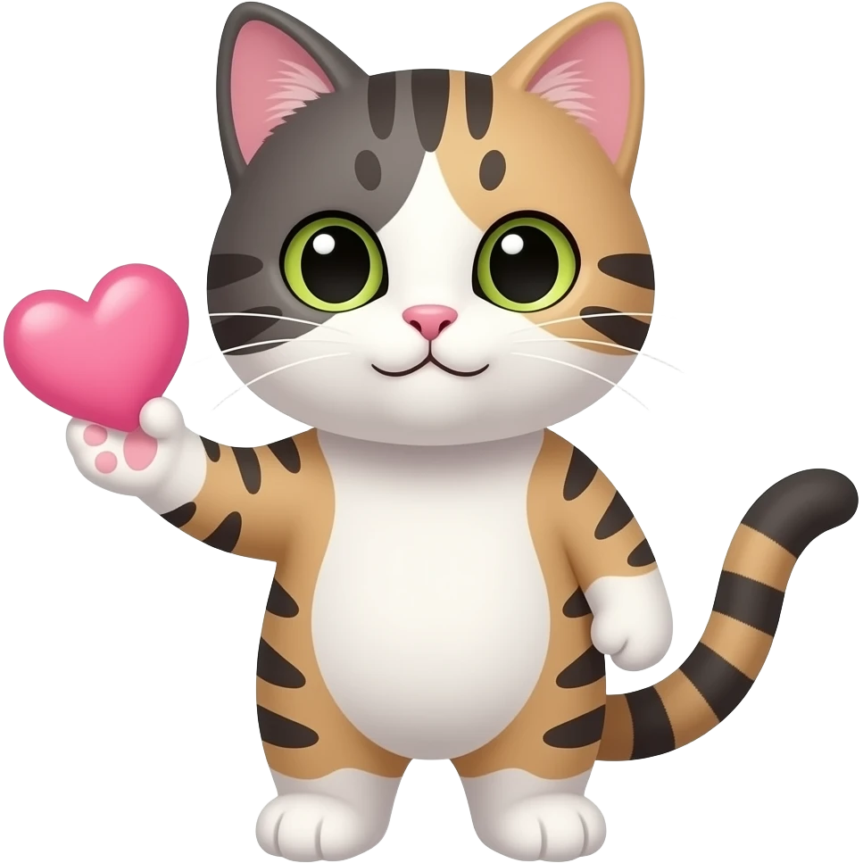 Gato con un corazón rosado en la mano emoji