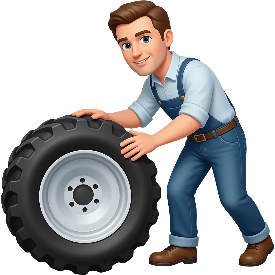 a man turning a tractor tire emoji