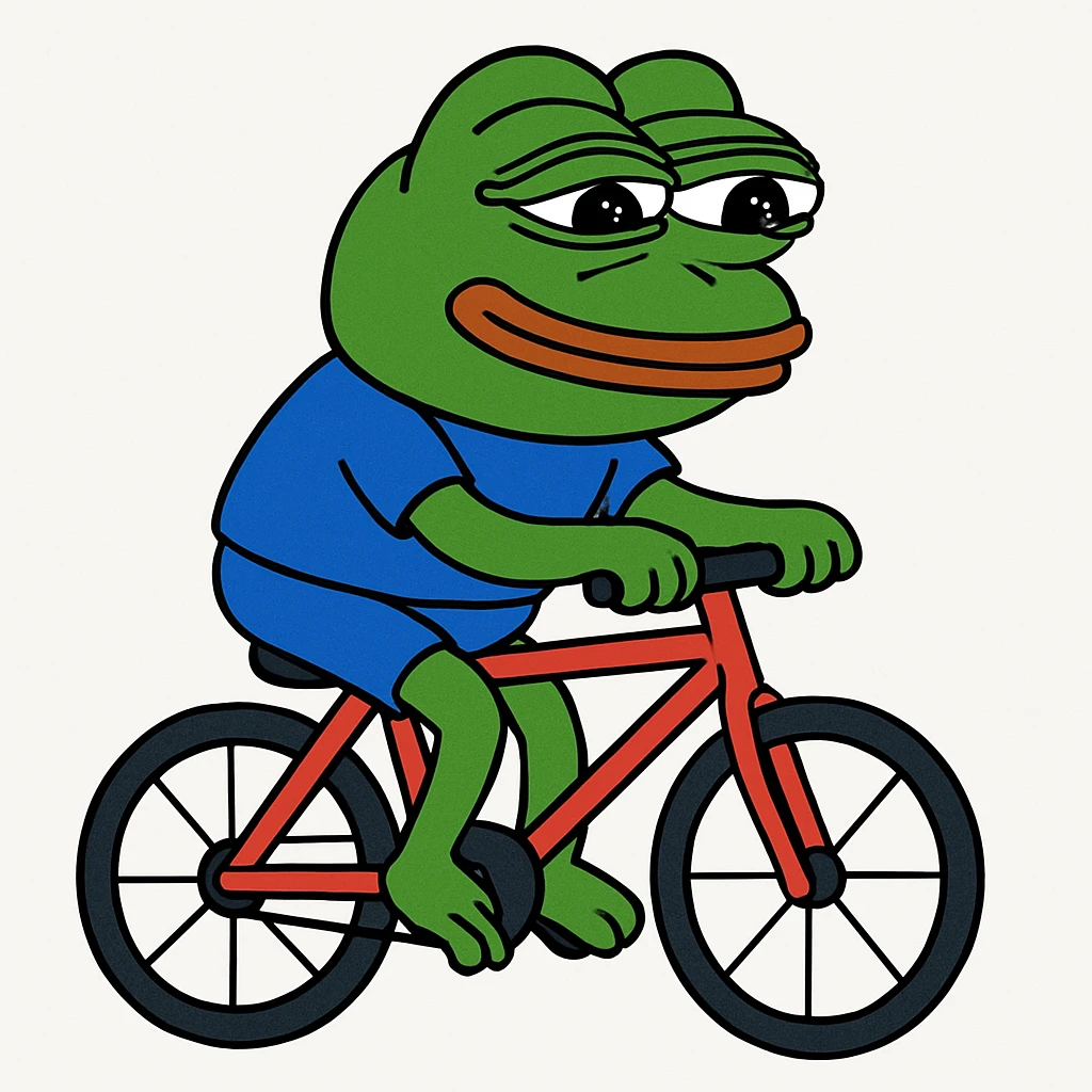 create a pepe riding bike, white background emoji